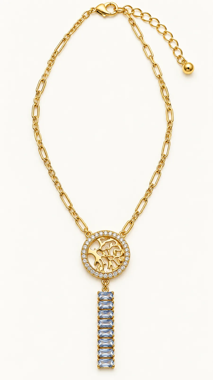 Medallion & Baguette Drop Necklace