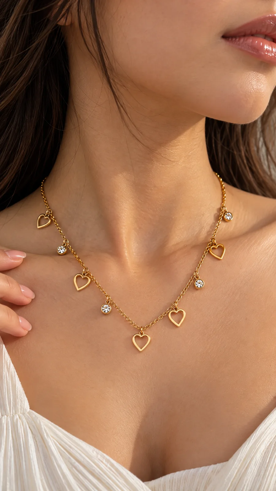 Heart & Crystal Charm Necklace — view 2