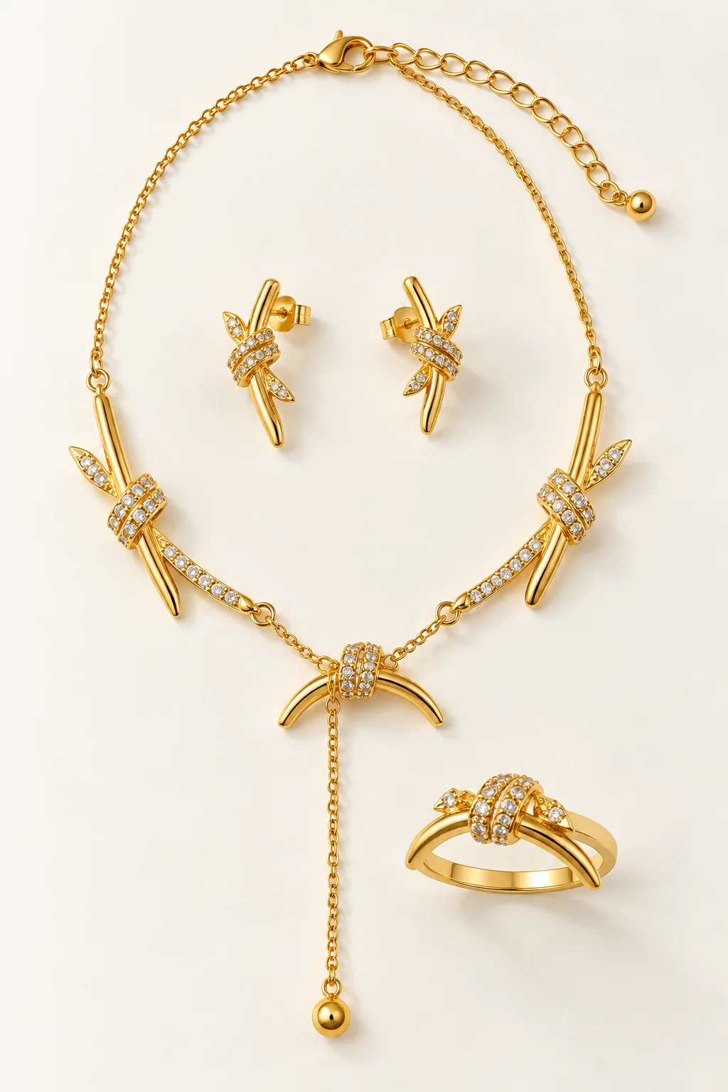 Knot Lariat Necklace, Earring & Ring Set