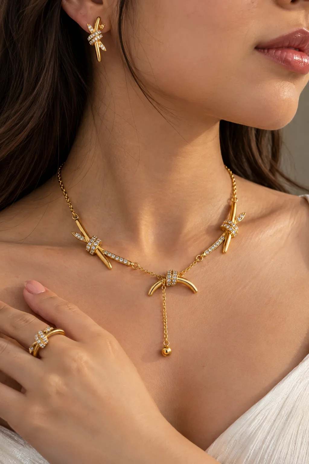 Knot Lariat Necklace, Earring & Ring Set — view 2