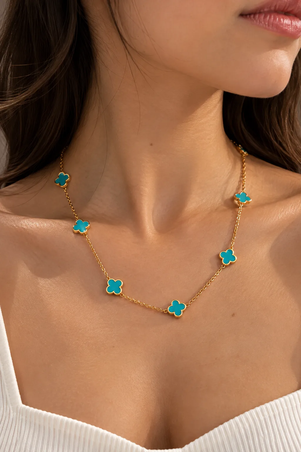 Clover Station Necklace — Turquoise, view 2