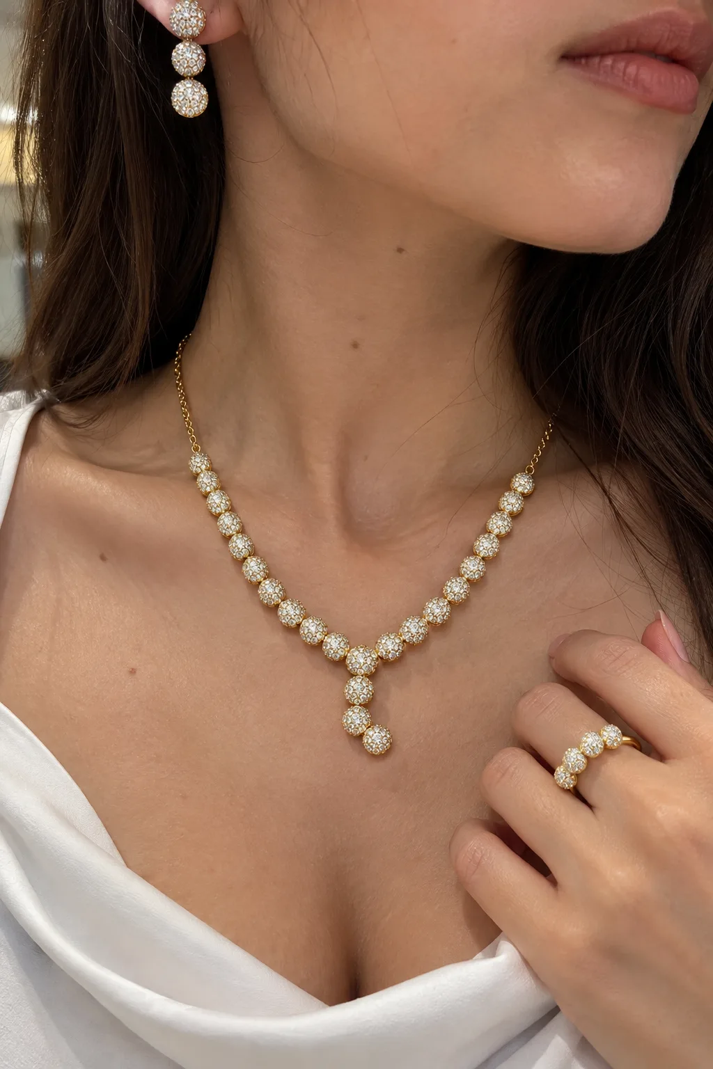 Pavé Collar Necklace, Earring & Ring Set — view 2
