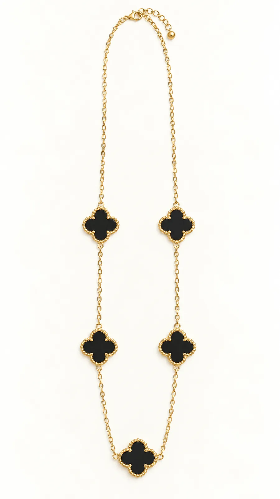 Clover Motif Necklace — Black Onyx, view 3