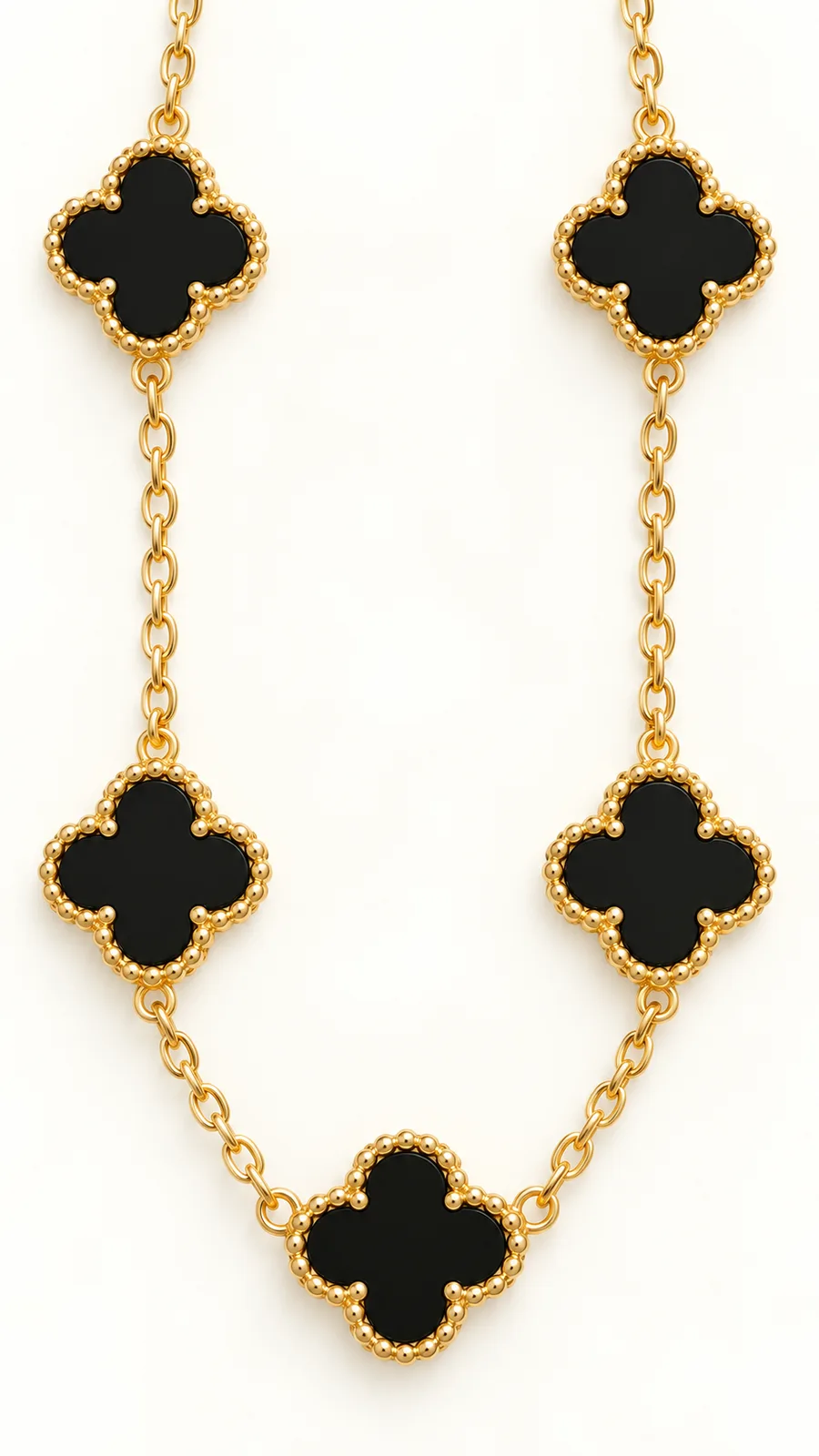 Clover Motif Necklace — Black Onyx