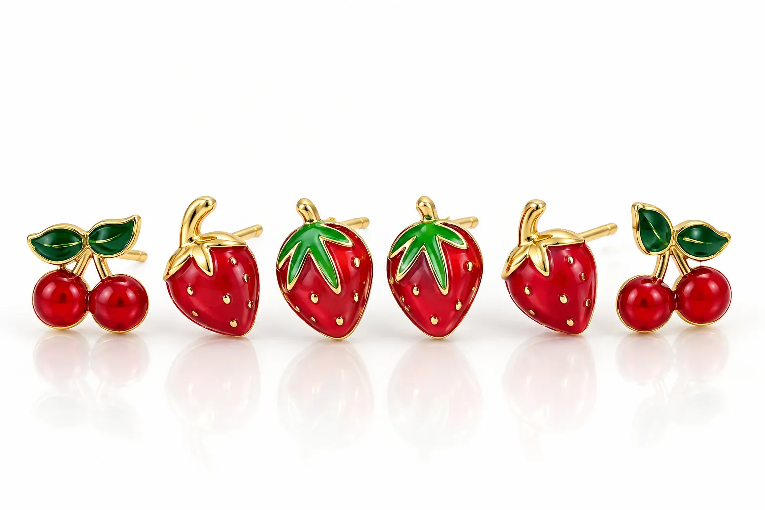Cherry & Strawberry Stud Earrings — view 3