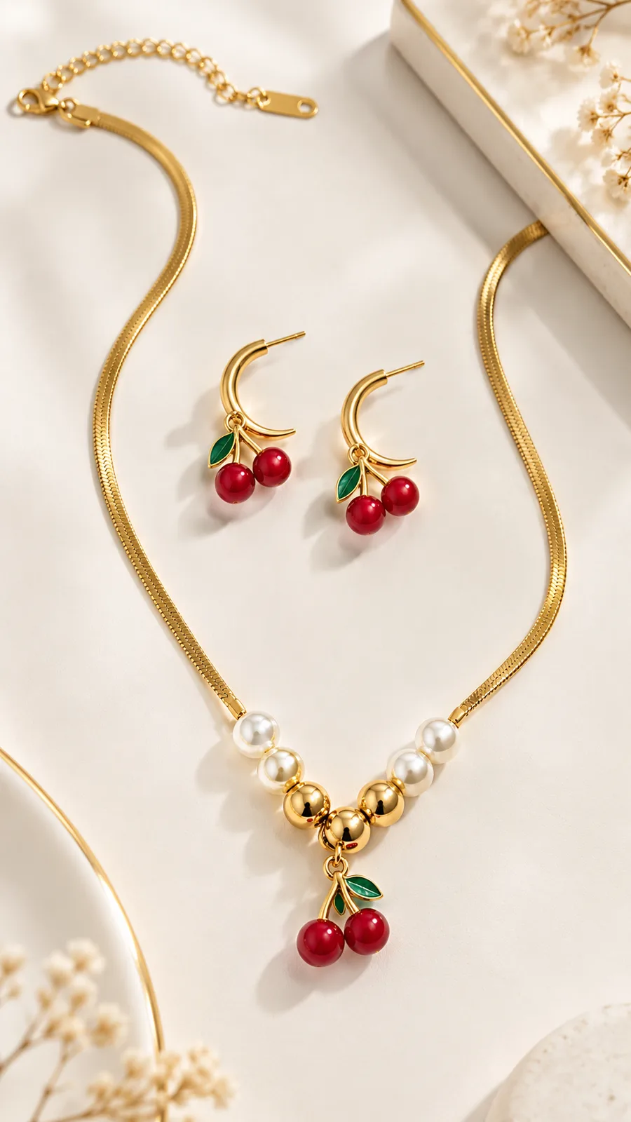 Cherry Necklace & Earring Set