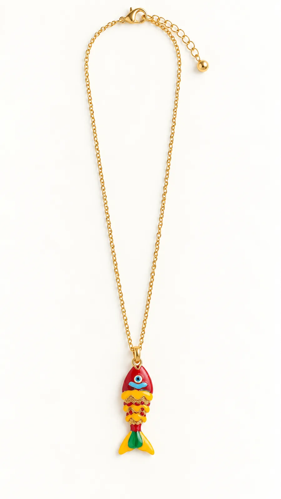 Enamel Fish Pendant Necklace — Red, view 2