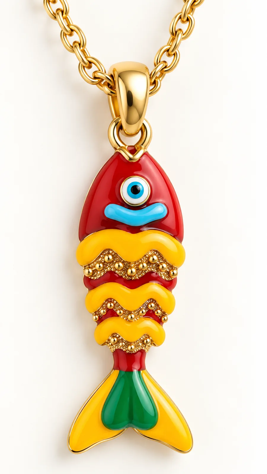Enamel Fish Pendant Necklace — Red