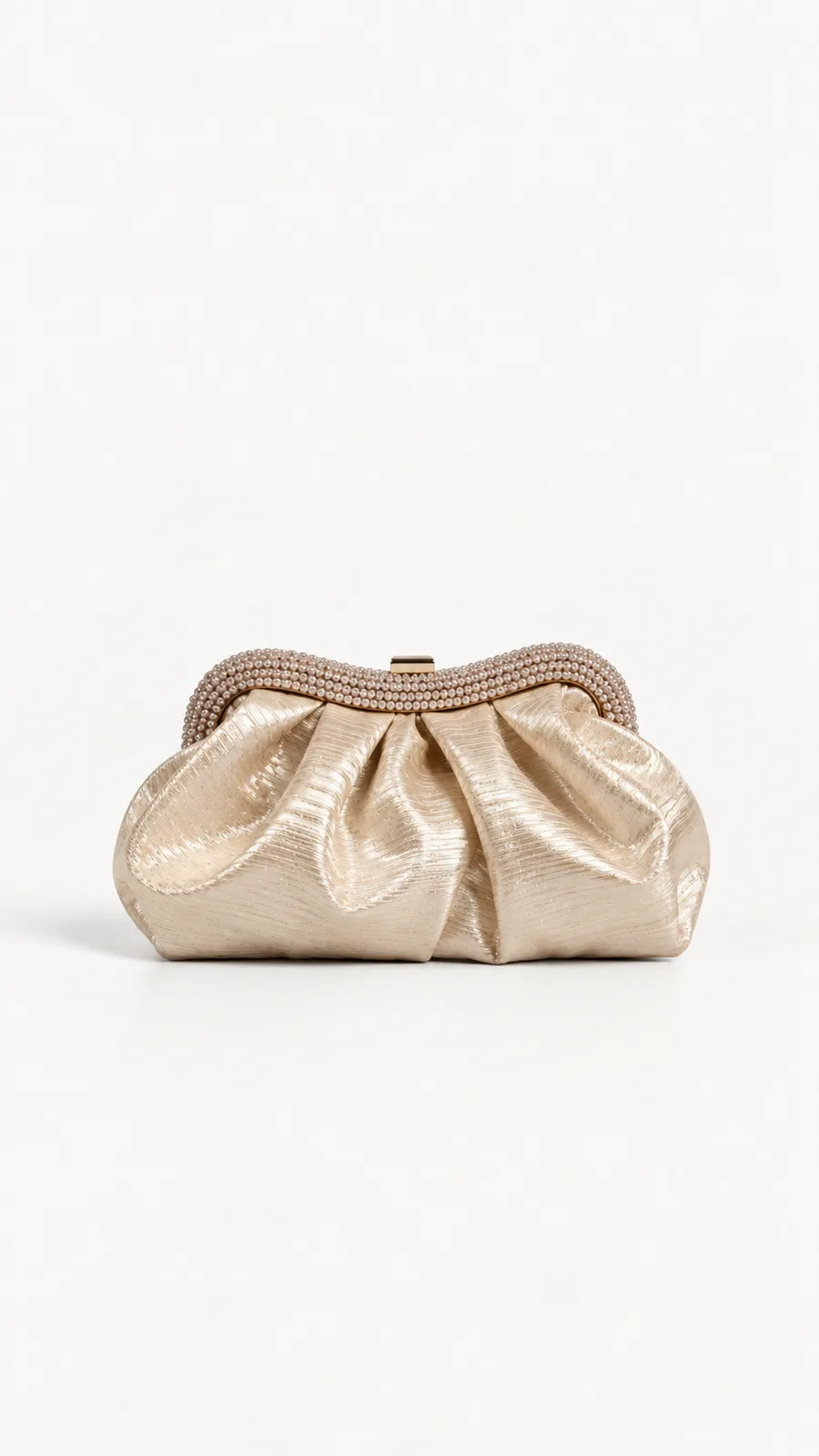 Pleated Frame Clutch — Champagne