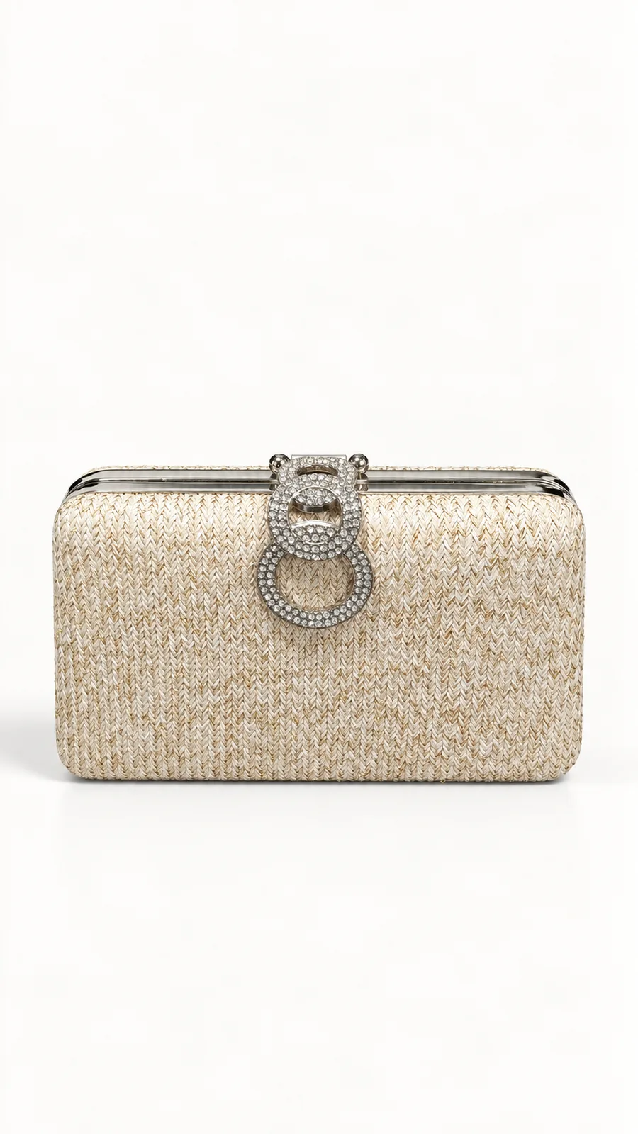 Woven Buckle Box Clutch — Cream Weave