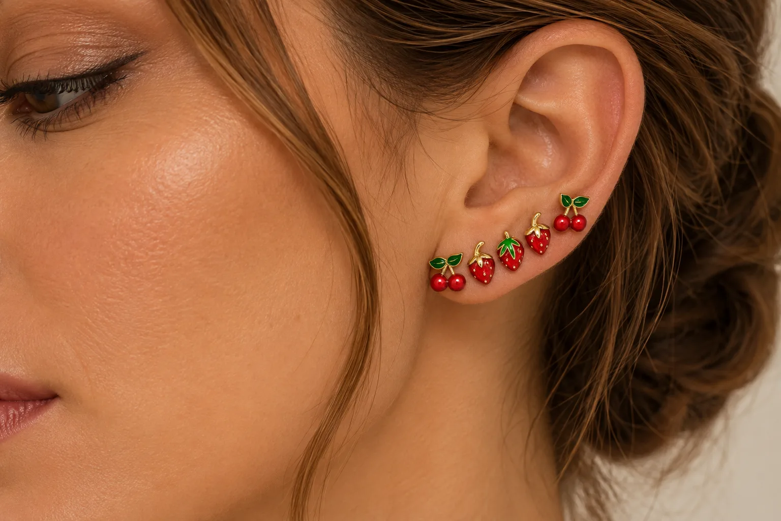 Cherry & Strawberry Stud Earrings — view 2