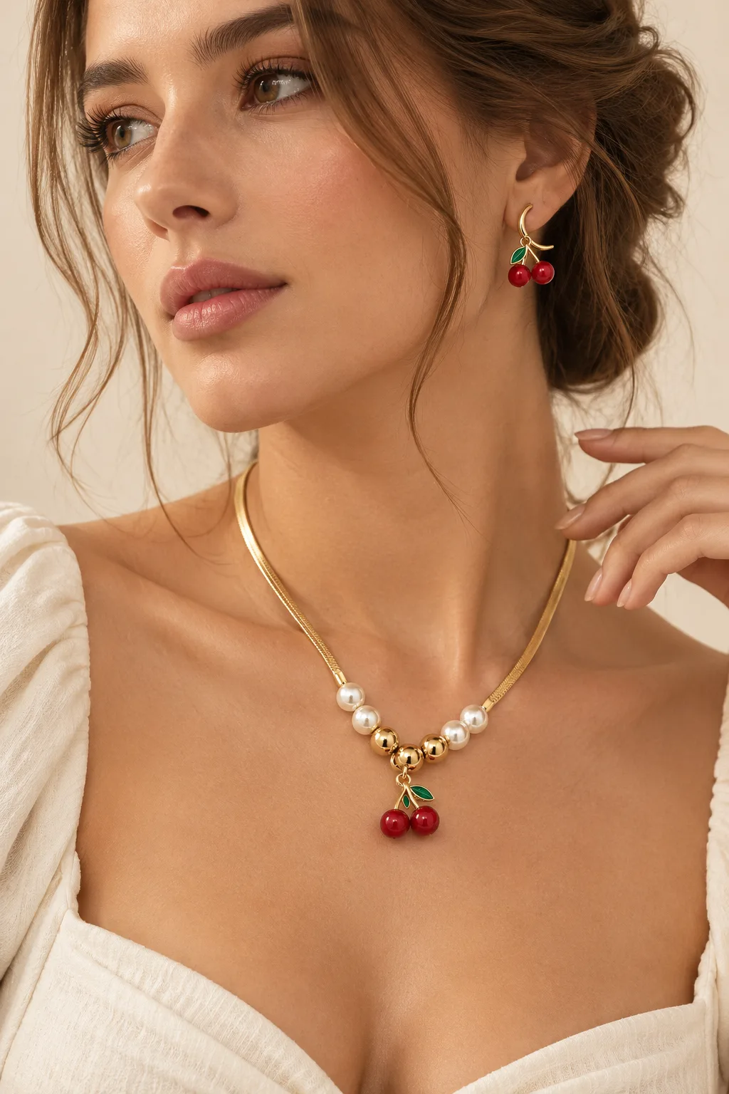 Cherry Necklace & Earring Set — view 2